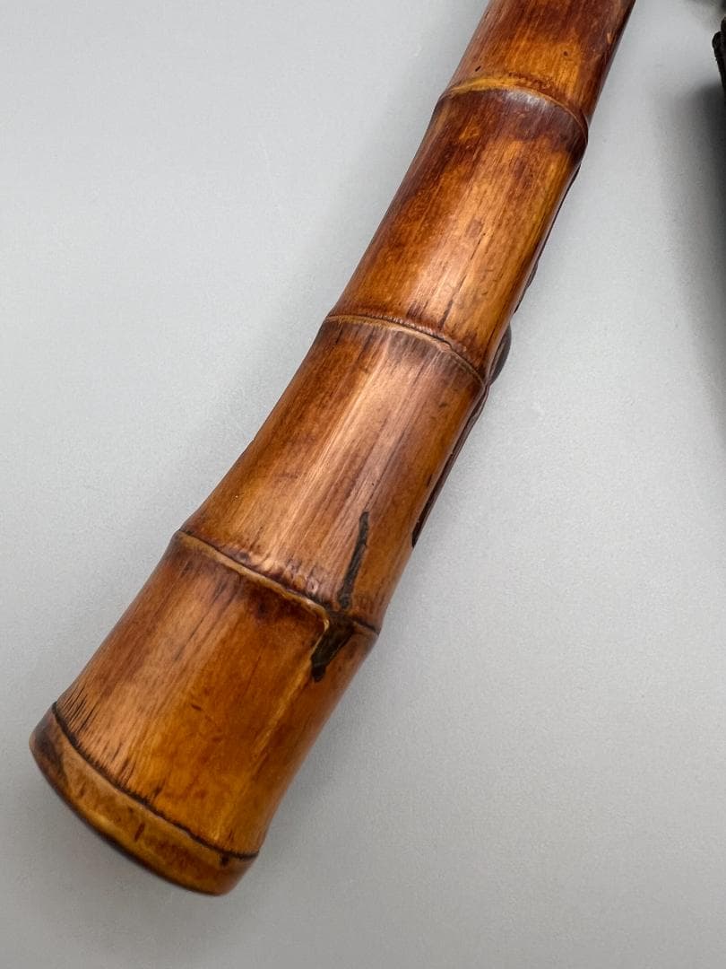 明治時代　竹製キセル入れ　在銘　紫檀製瓢箪高肉　蝸牛萌絵　骨製根〆　純銀製キセル