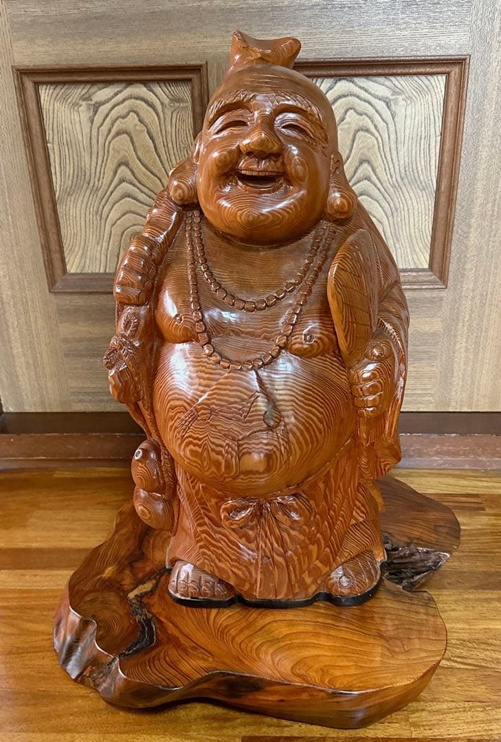 銘木屋久杉 布袋様 国産無垢 置物 縁起物