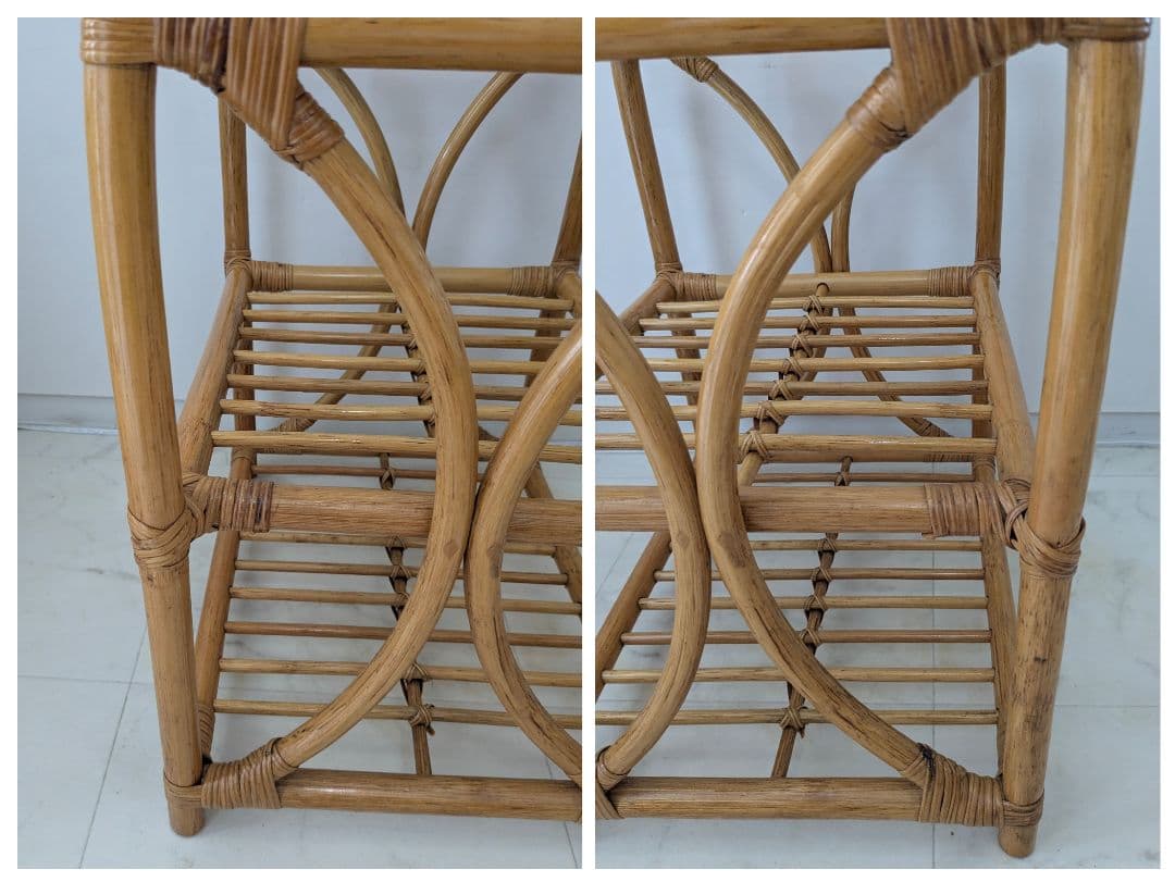 ラタン製 ラック サイド ボード チェスト ガラス天板 藤 ヴィンテージ