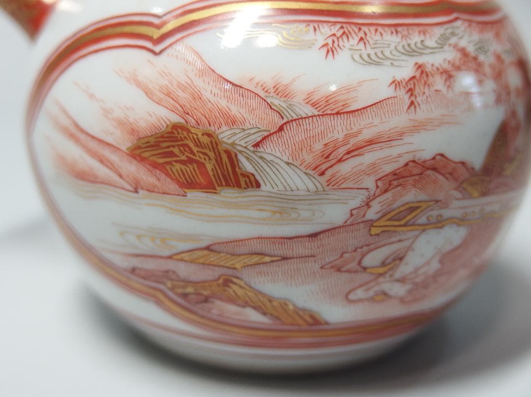 初代中村秋塘作/赤絵人物急須/赤絵細密/共箱/煎茶道具