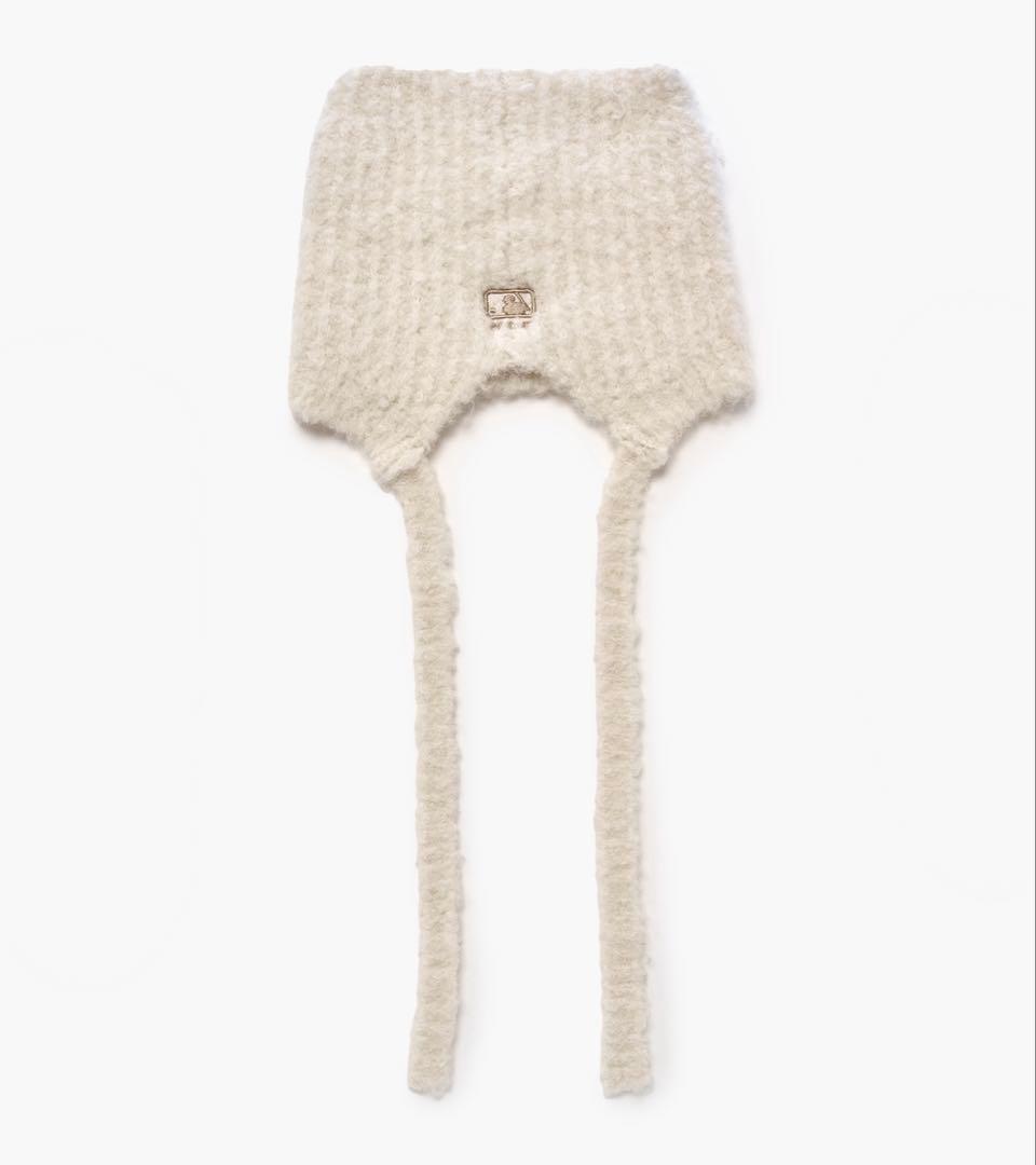 再入荷☆MLB Korea 猫耳 ミヤオン ビーニー 紐付き 韓国限定 白