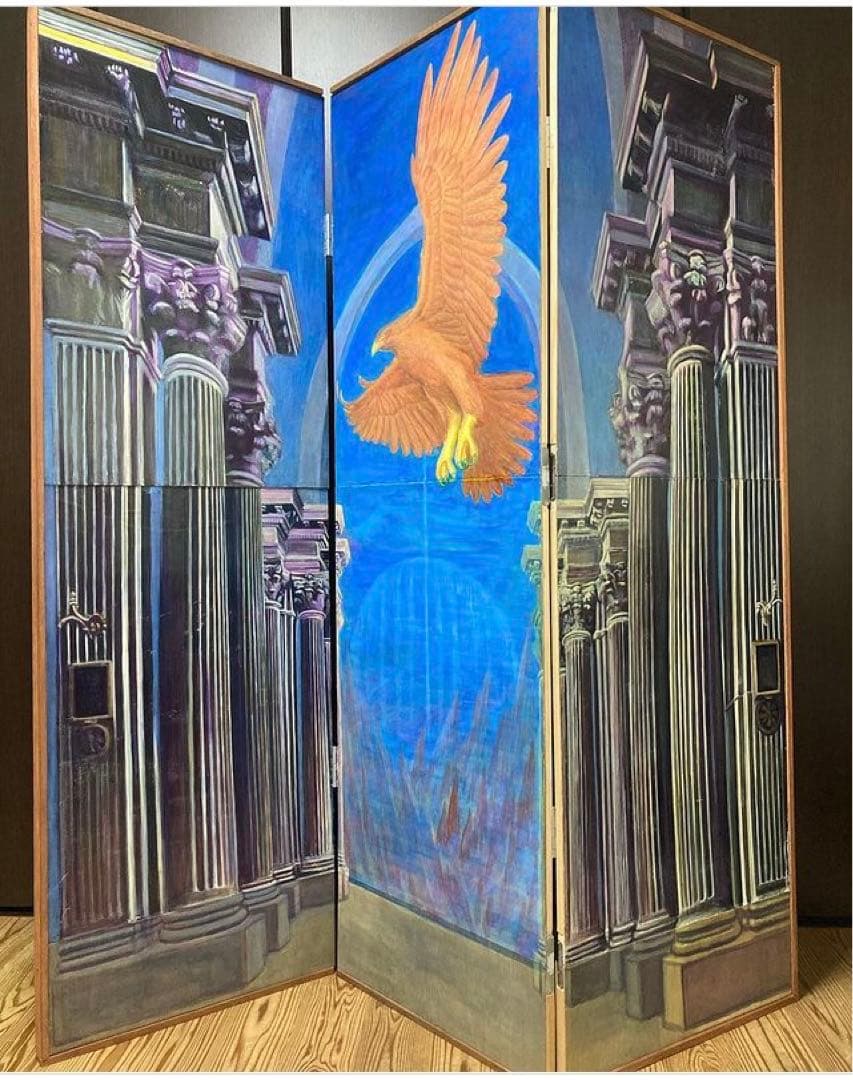 屏風(山岳中のタカの神殿)