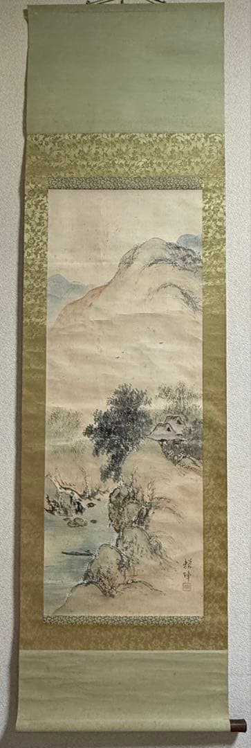 田中頼章筆　淡彩山水　絹本肉筆　掛軸　送料込み251029