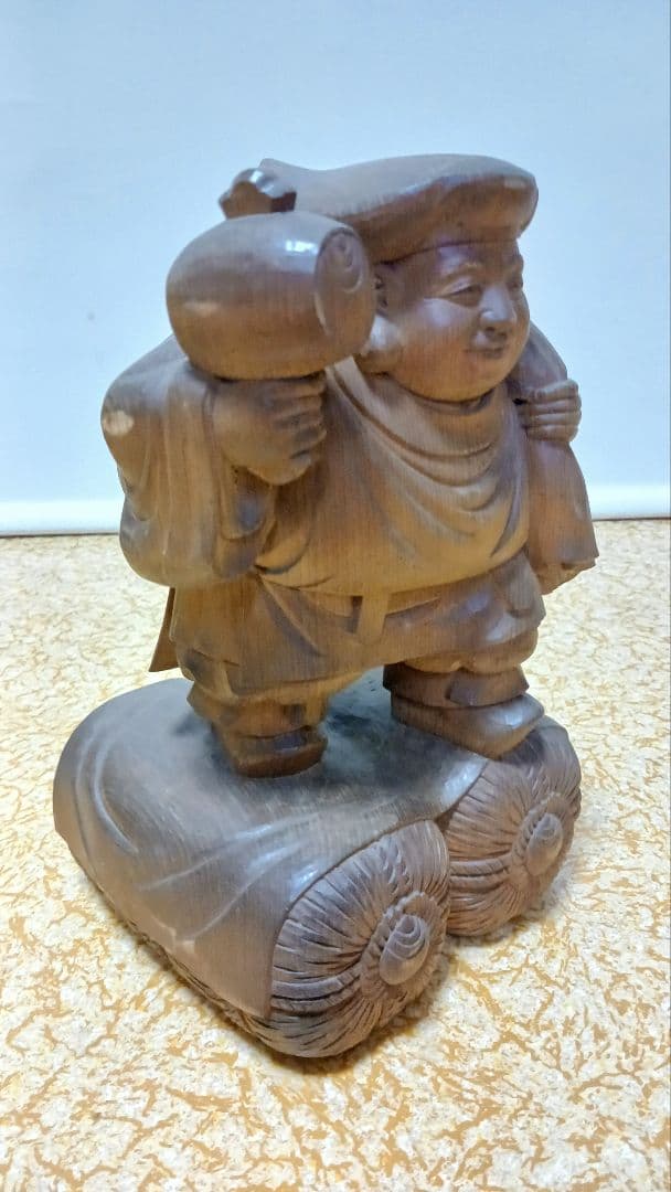 木彫　廣元作　【大黒天】　在銘　 七福神　 縁起物　 大黒様　木像　仏像　共箱