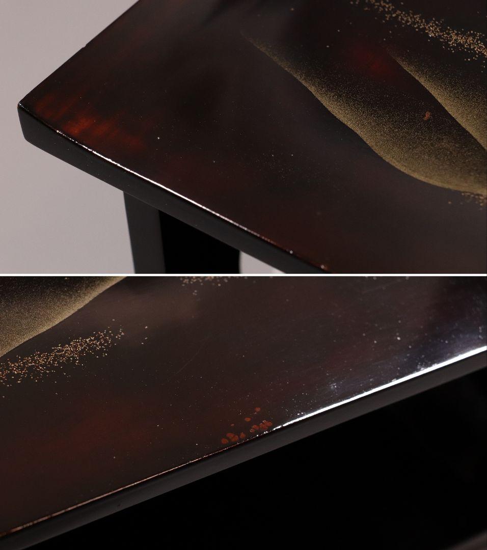 輪島塗 久世宗春 山水金蒔絵 冠卓 二段卓 花台 黒塗 天然木【MA366】