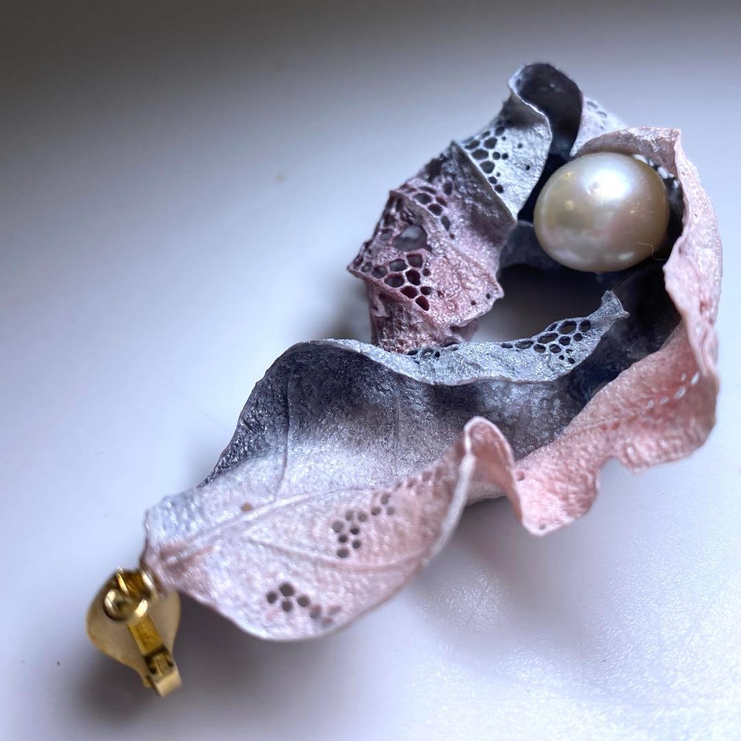 専用　耕堂作　K18刻印大金具　本真珠大玉枯葉ネックレストップ　共箱　13.5g