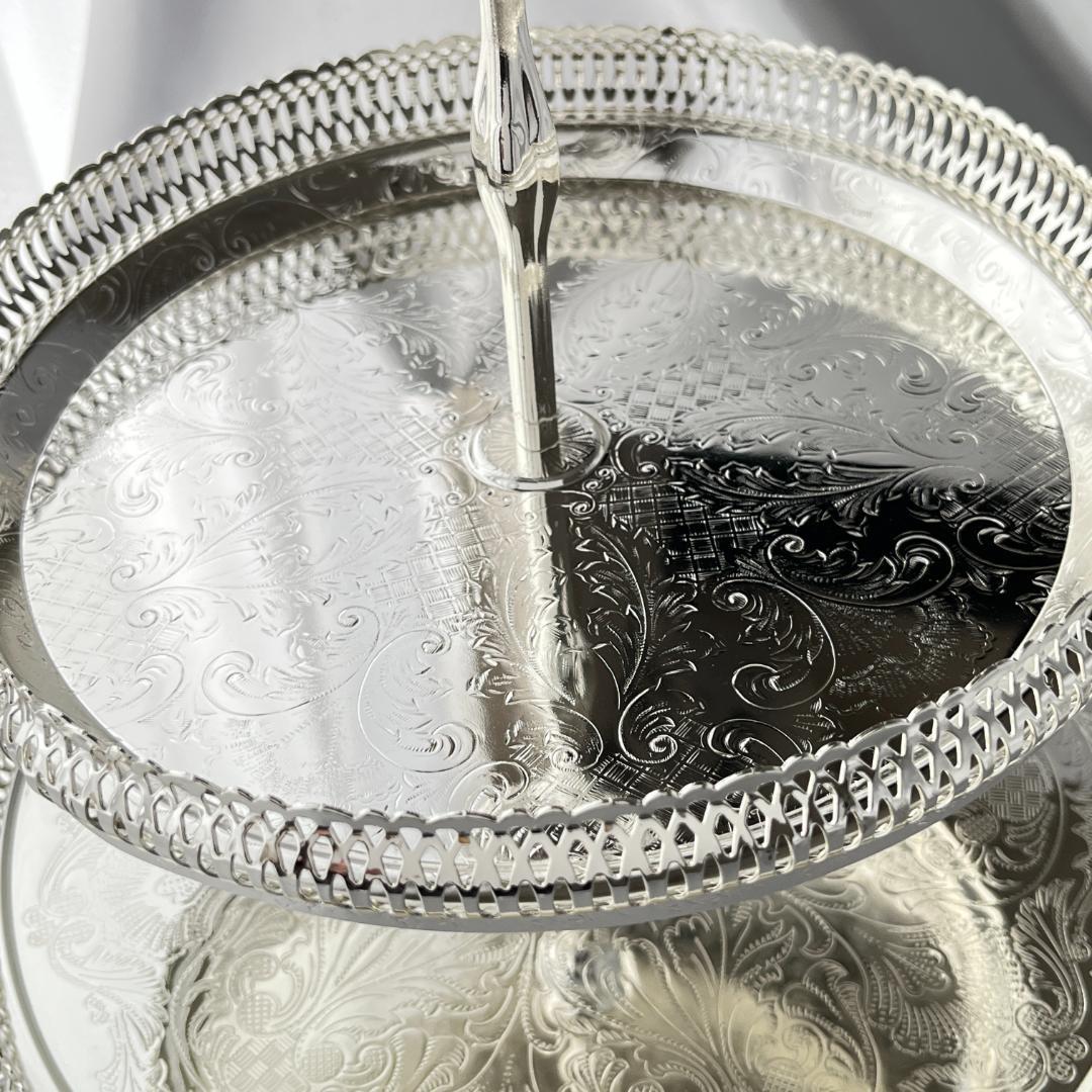 【QUEEN ANNE】 透かしのケーキスタンド 2段【シルバープレート】