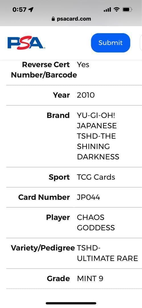 【PSA9:鑑定81枚】カオス・ゴッデス－混沌の女神－ 遊戯王