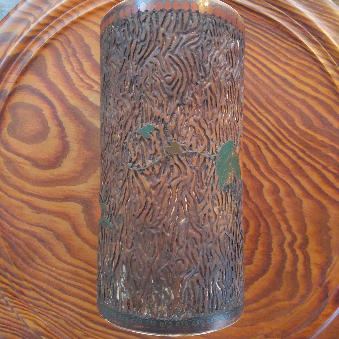 陶胎七宝 筆立て 朝顔 明治 アンティーク