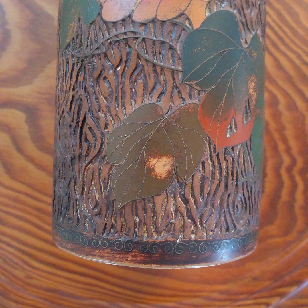 陶胎七宝 筆立て 朝顔 明治 アンティーク