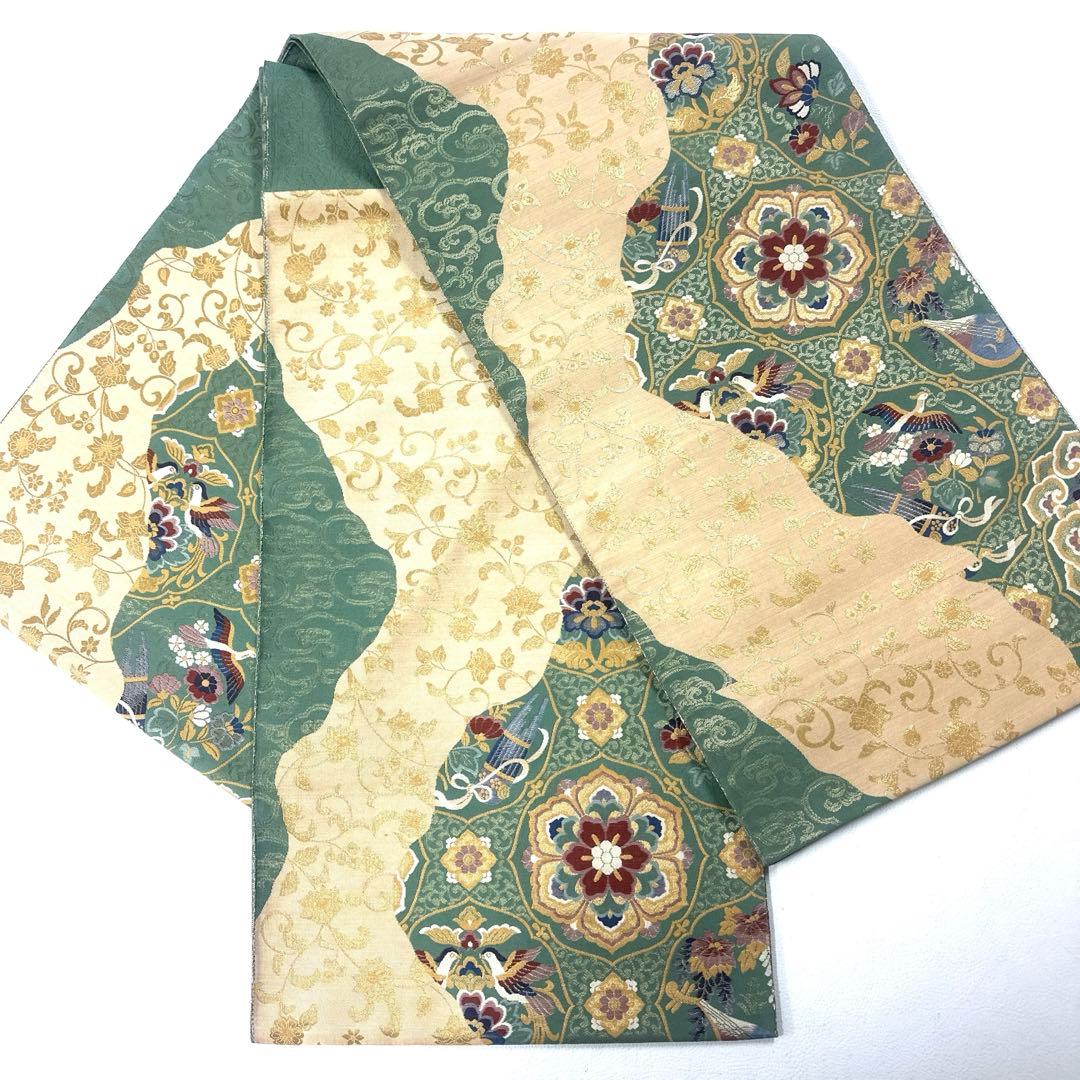 専用帯5842 5161 二点セット ●高級 正絹 装飾道長文 六通 袋帯