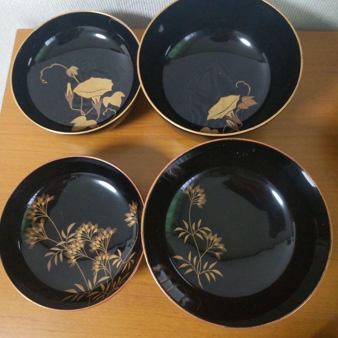 輪島屋善仁 輪島塗 煮物椀 5客 草花 一文字型