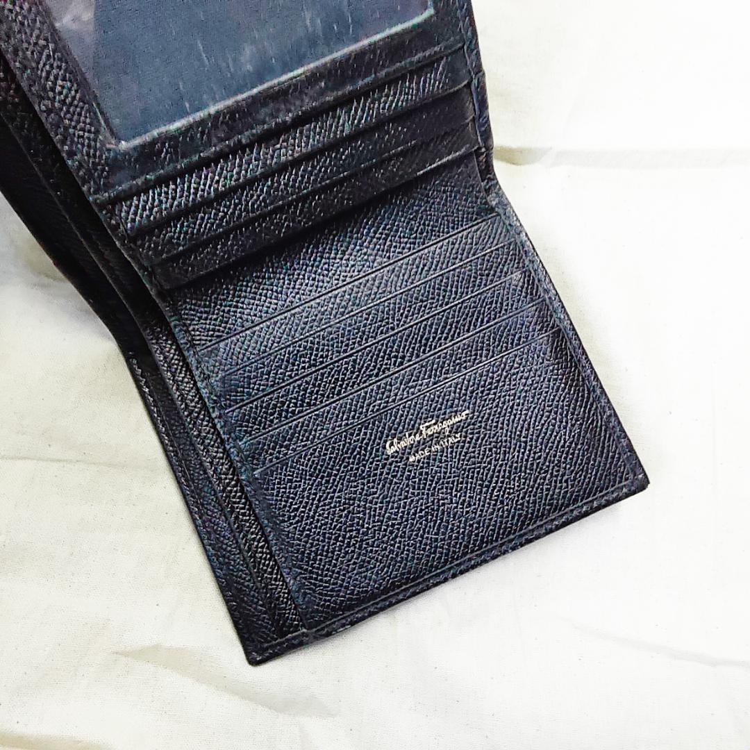 箱付き 良品 フェラガモ Ferragamo 折り財布 ヴァラ リボン ブラック