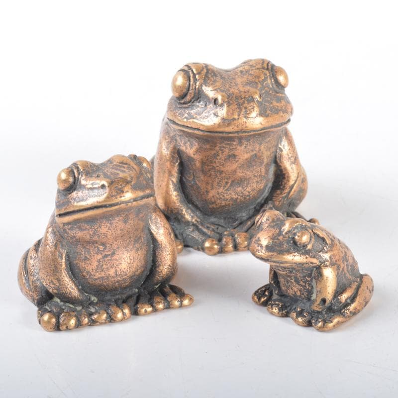 中国　古銅　蛙　紙鎮　置物　3点　N　4219