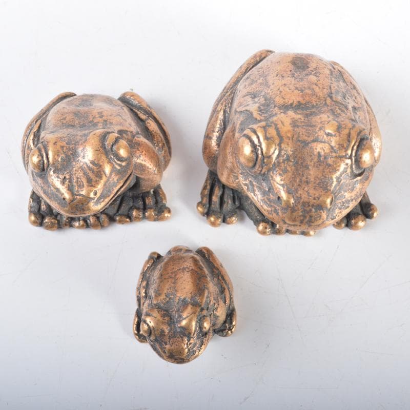 中国　古銅　蛙　紙鎮　置物　3点　N　4219