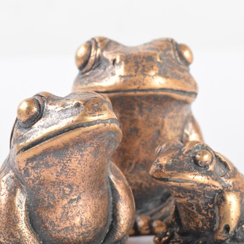 中国　古銅　蛙　紙鎮　置物　3点　N　4219