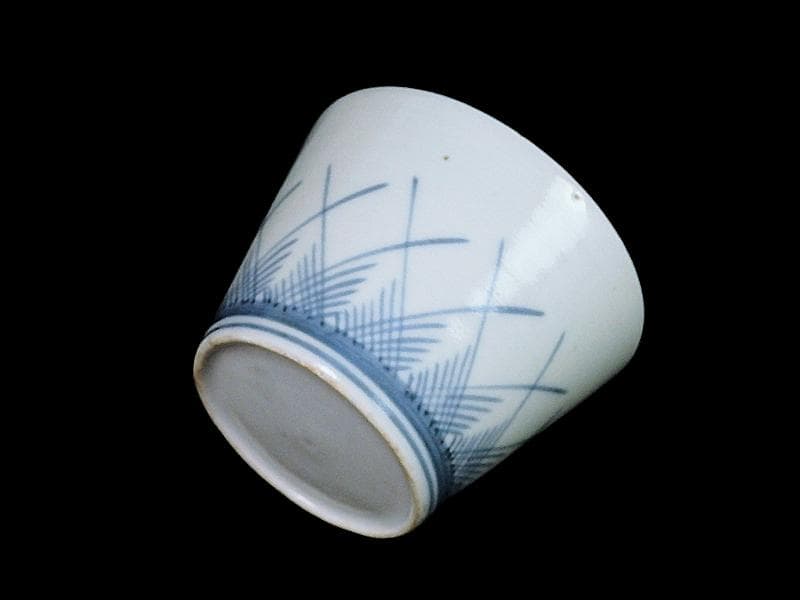 古伊万里　染付　桧垣草紋の図　蕎麦猪口　江戸期　080AS-CDf