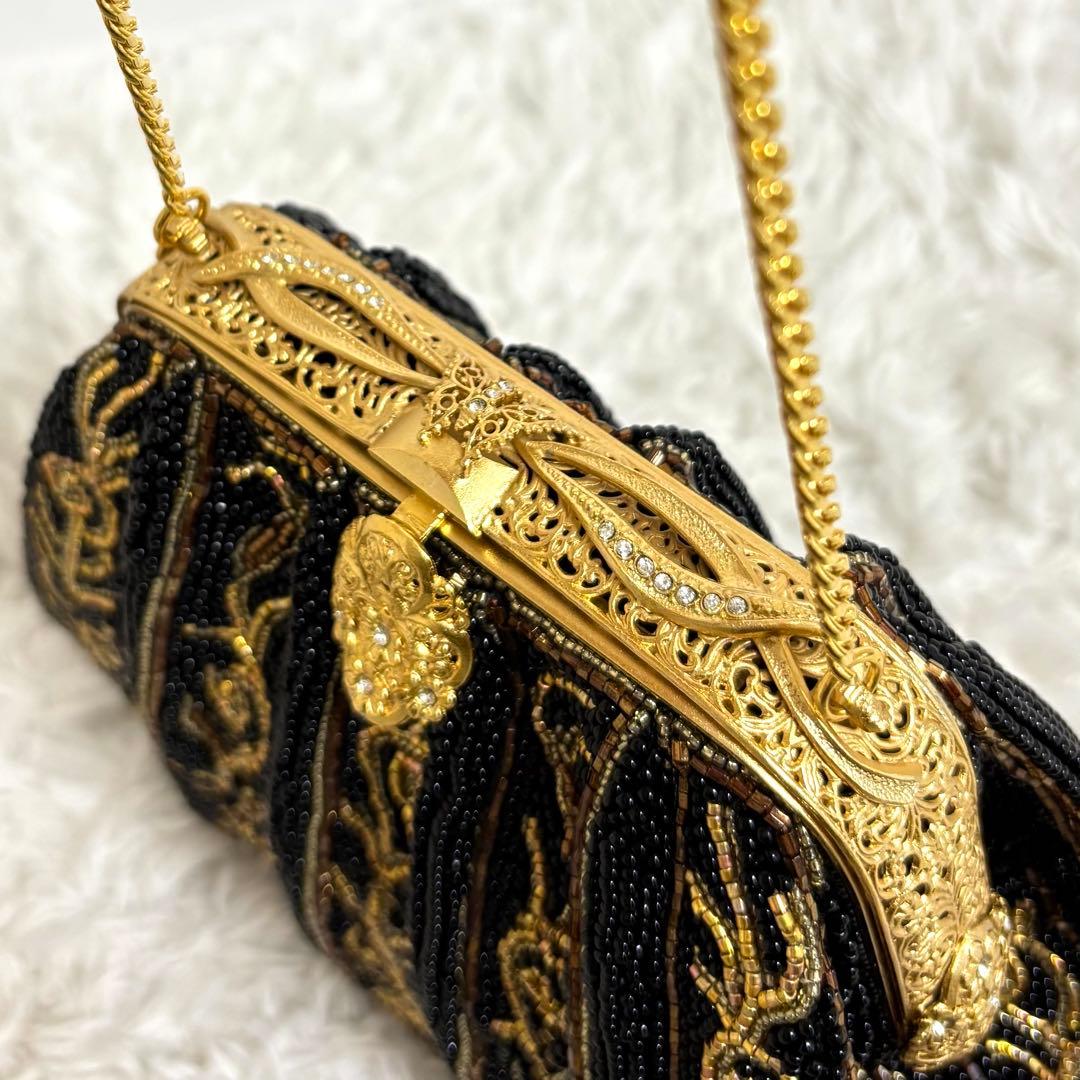 【美品】 ビーズバッグ がま口 チェーンショルダー