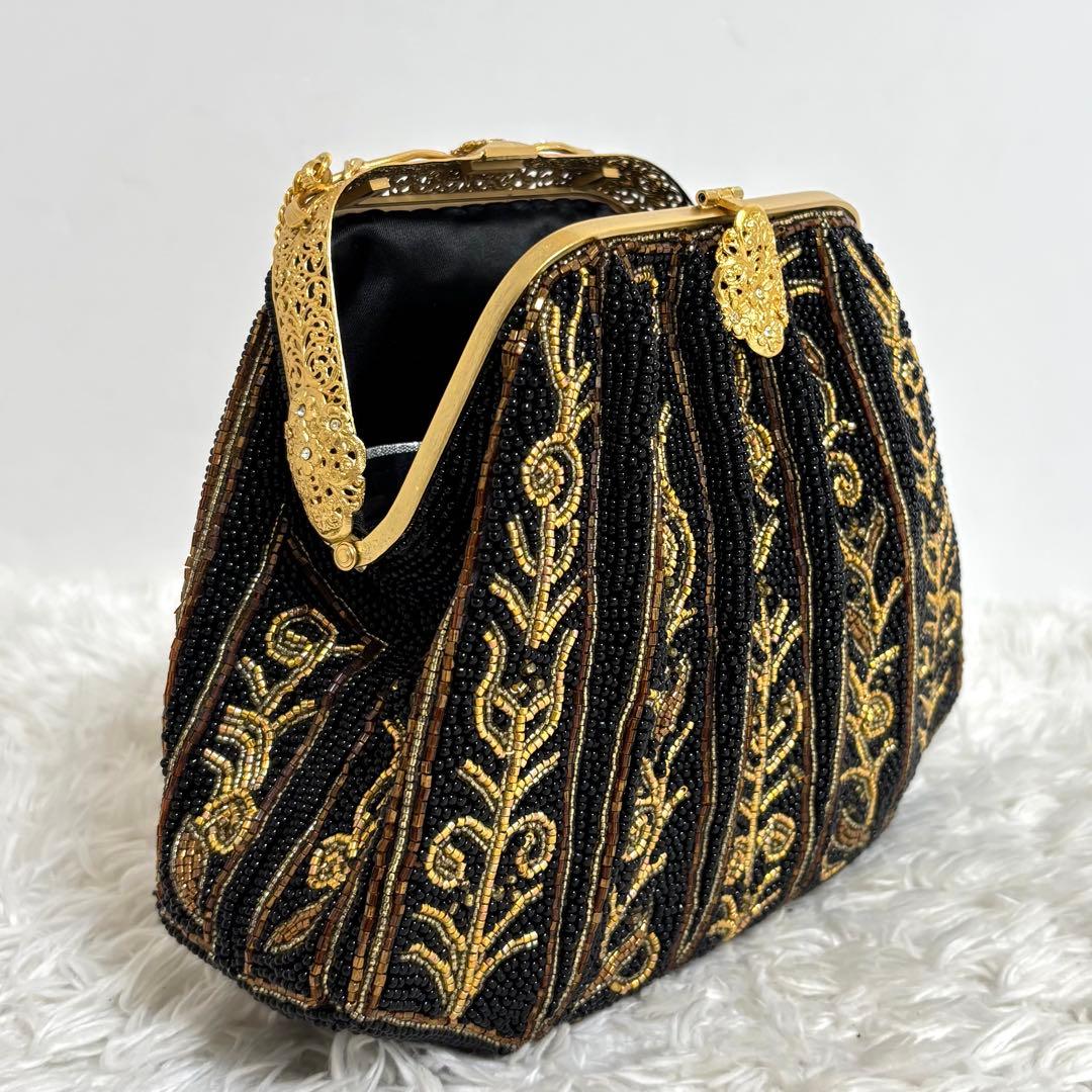 【美品】 ビーズバッグ がま口 チェーンショルダー