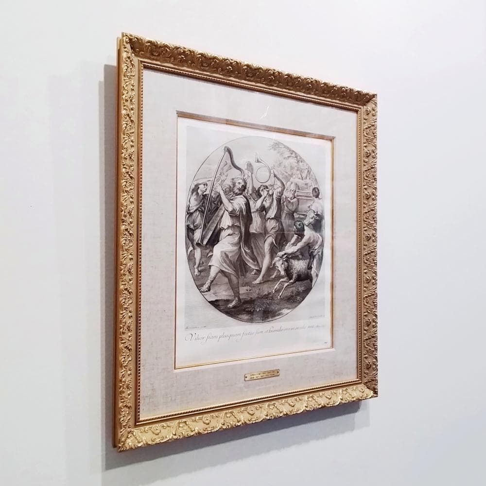 ヤコブ・フレイ　ドメニキーノ　18世紀　銅版画　ダヴィデの勝利　アンティーク　額