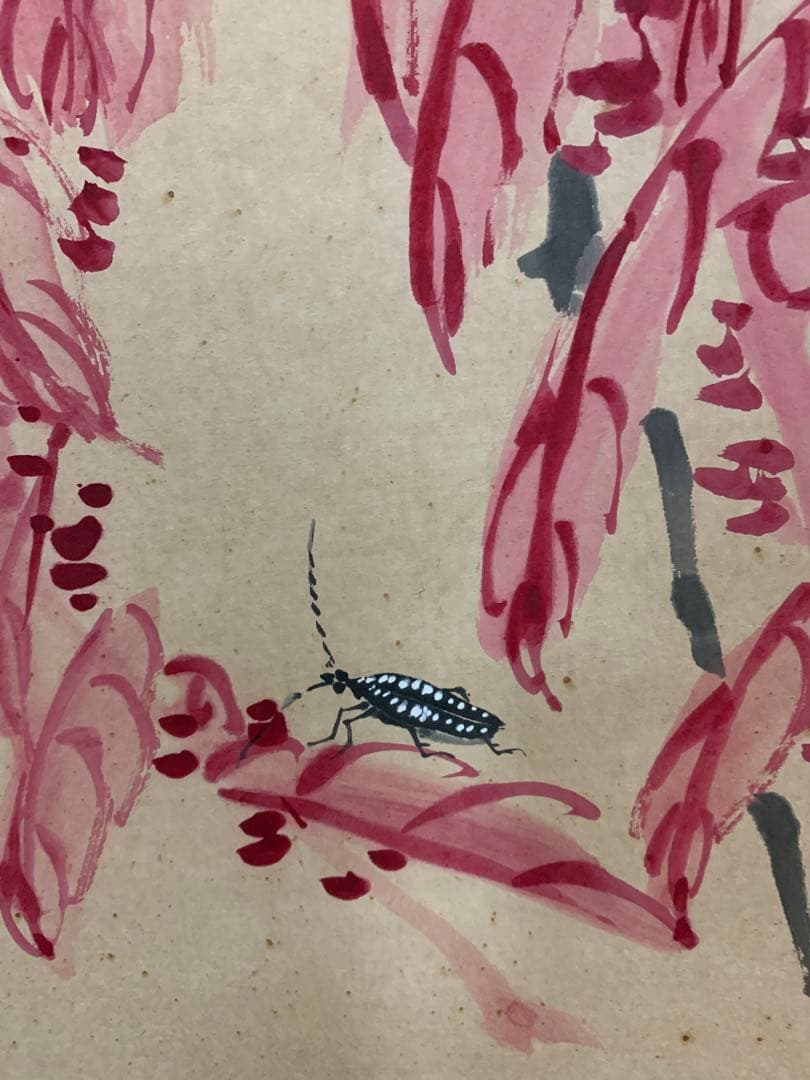 『0080』唐物 花卉草虫図 掛け軸 肉筆 掛軸