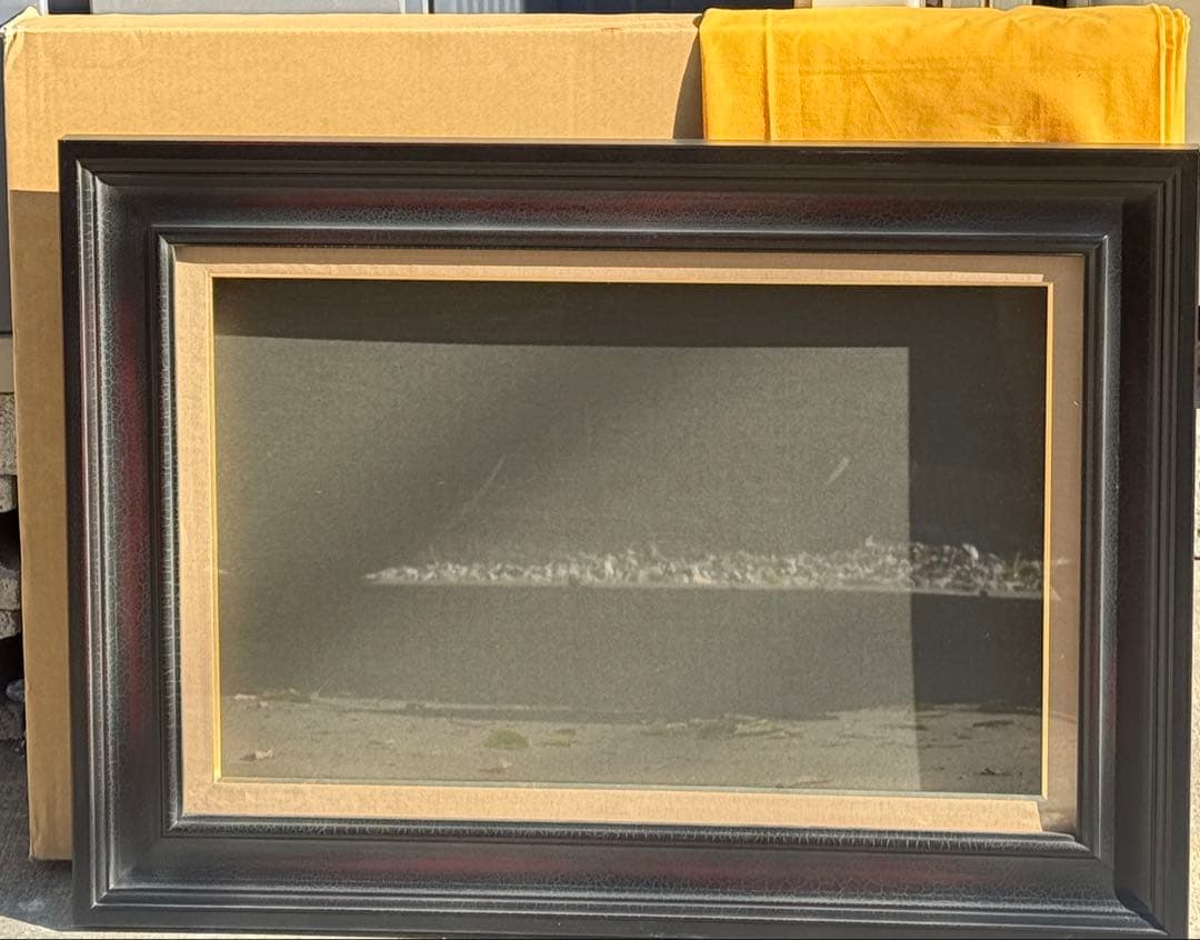 M10サイズ高級な黒い木製油彩額縁 前面ガラス＆黄色袋＆供箱付き倉庫①1/6