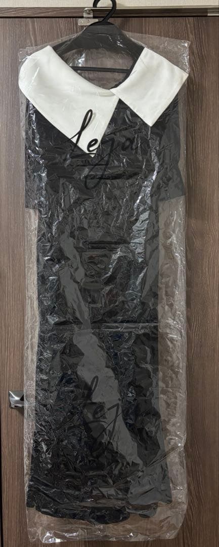 Leja Mサイズ アシンメトリービッグカラーベロアマーメイドワンピースドレス