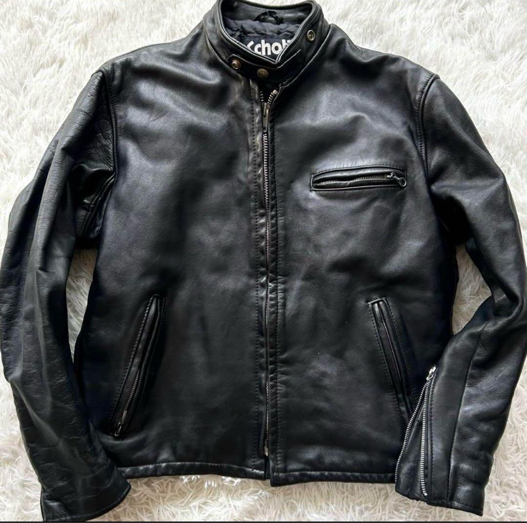 希少42サイズ！！ショット　シングルライダースジャケット　キルティング　黒