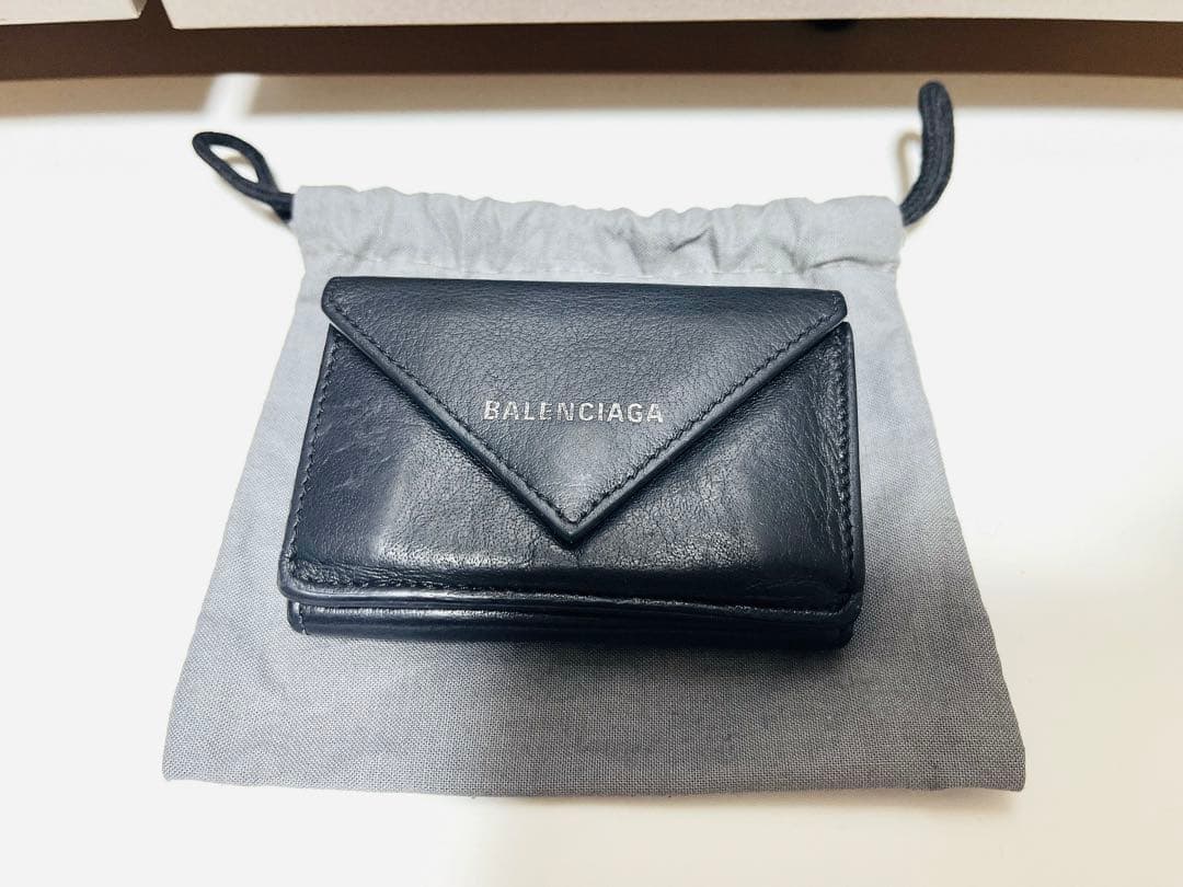 [美品✨] BALENCIAGA ブラック 三つ折り財布　袋付き
