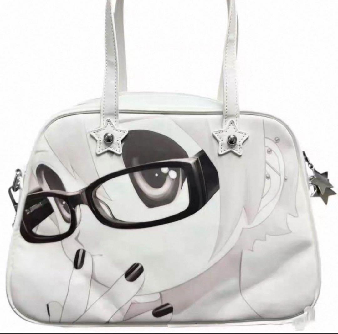 y2k平成ギャル　白いショルダーバッグ　アニメ　人像柄 合成皮革バッグ　00s