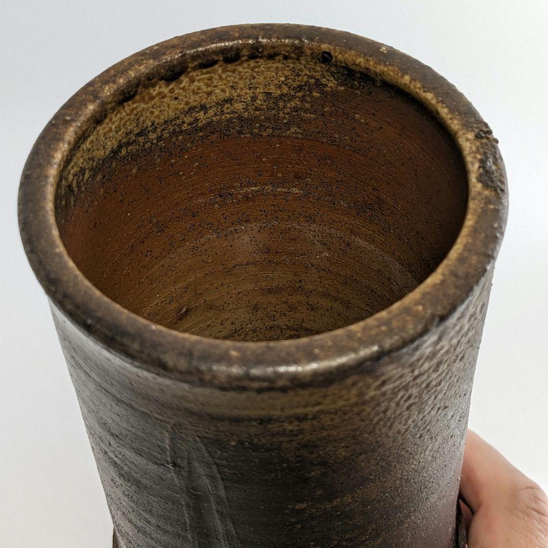 岡山県重要無形文化財 松井與之 備前焼 一輪挿花入 共箱共布 花瓶 花生 花器