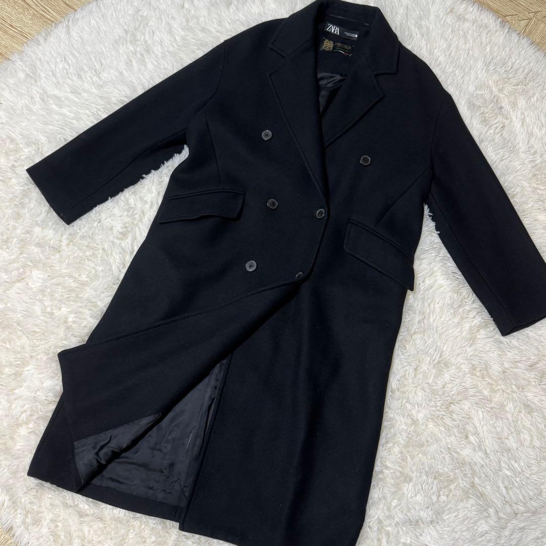 【極美品】ザラ マンテコ ヘリンボーン ダブルチェスターコート 黒 L相当