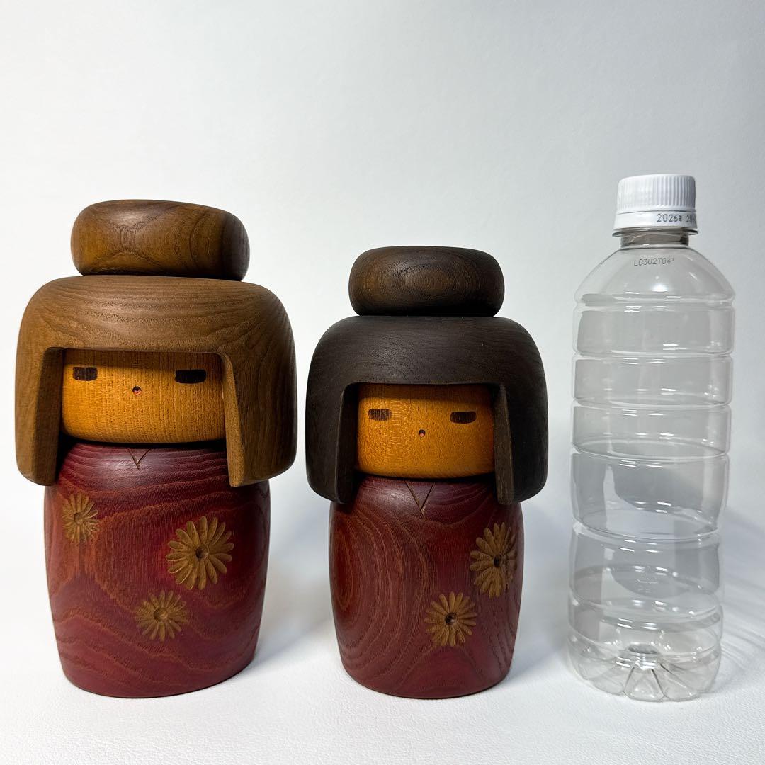 【美品 2体セット】山中三平 創作こけし 「花ことば」 伝統工芸 民芸 郷土玩具