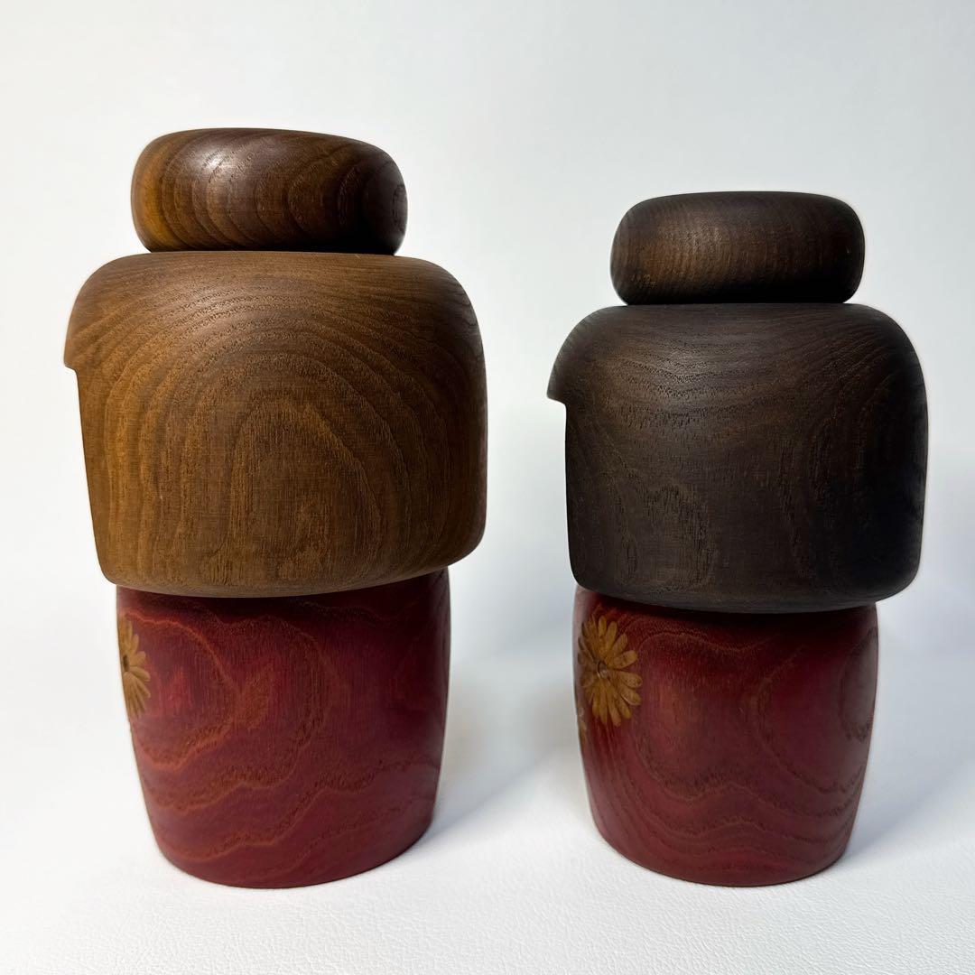 【美品 2体セット】山中三平 創作こけし 「花ことば」 伝統工芸 民芸 郷土玩具