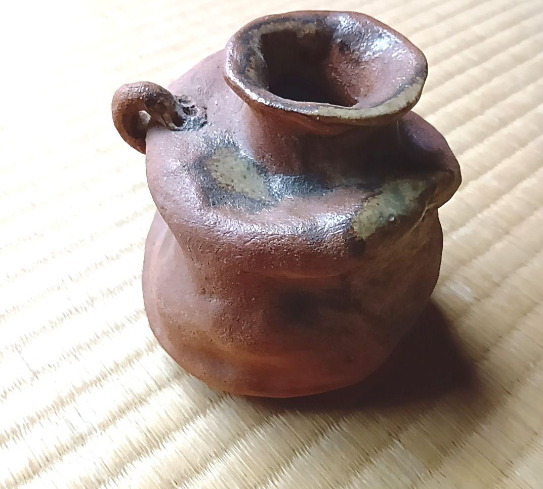 骨董品　徳利　花入　花瓶　異形　へこみ　落款【坂】　備前焼　信楽焼　陶芸
