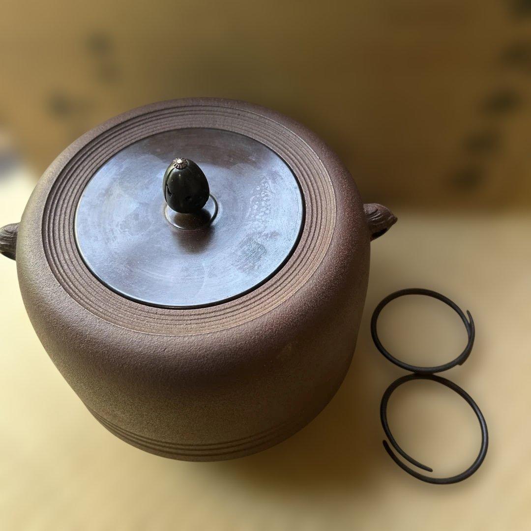 茶釜 菊池匠直作　唐銅大西風爐　風炉釜　共箱　【美品】