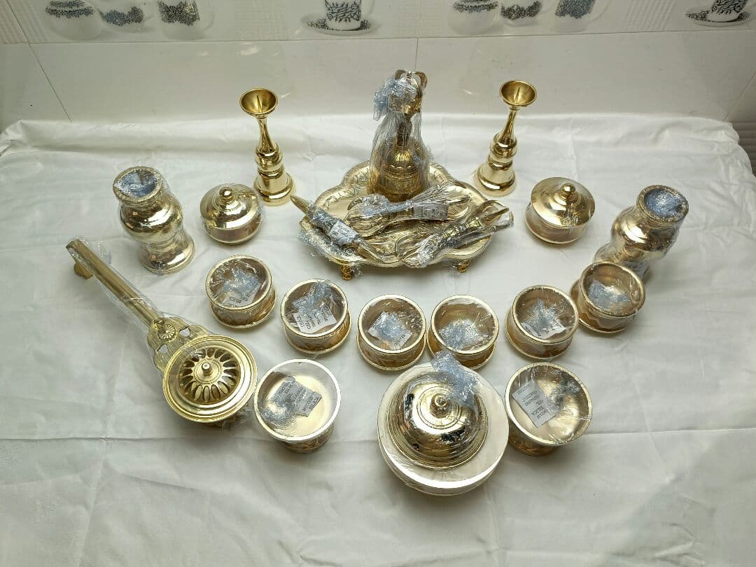 【修縁堂】チベット仏教法器 真言宗 21点セット 密教 一面器 寺院用仏具 真鍮