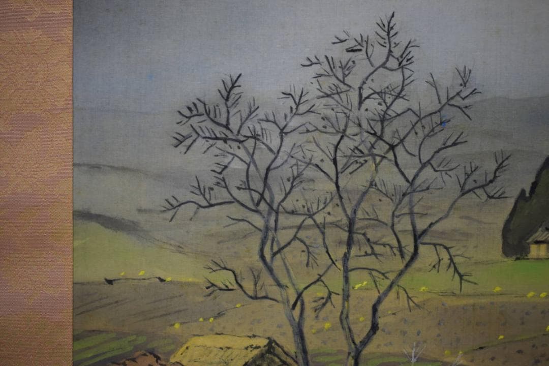 真作/湯上呂久/春耕/山水人物図/桐共箱付/布袋屋掛軸HH-869