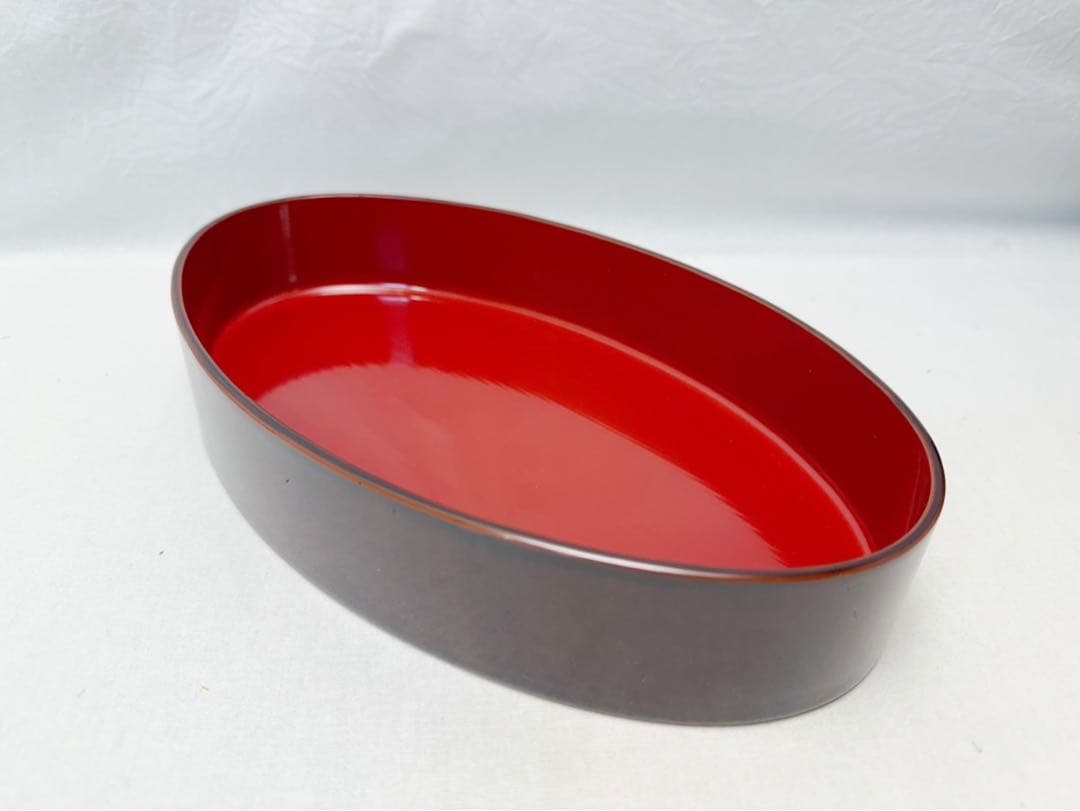 未使用 懐石道具 木製溜塗 小判型 幕の内 弁当箱5客組 内朱 紙箱