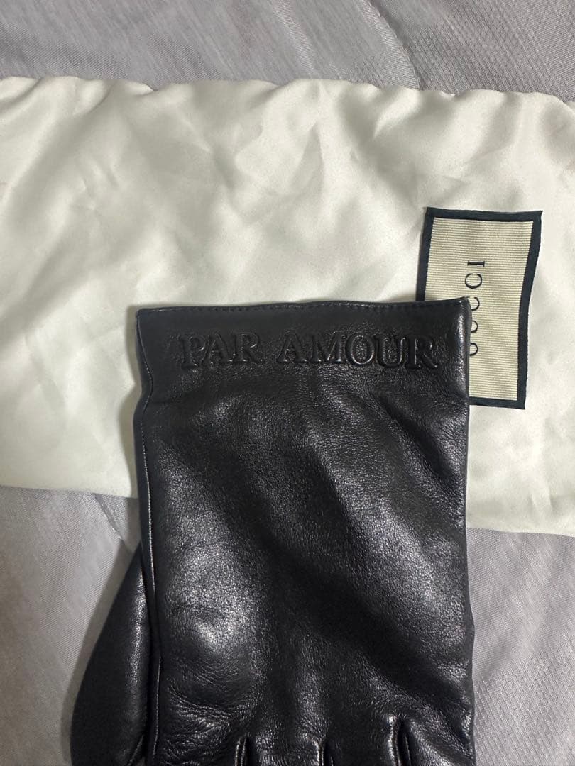 GUCCI ブラック レザー手袋 PAR AMOUR