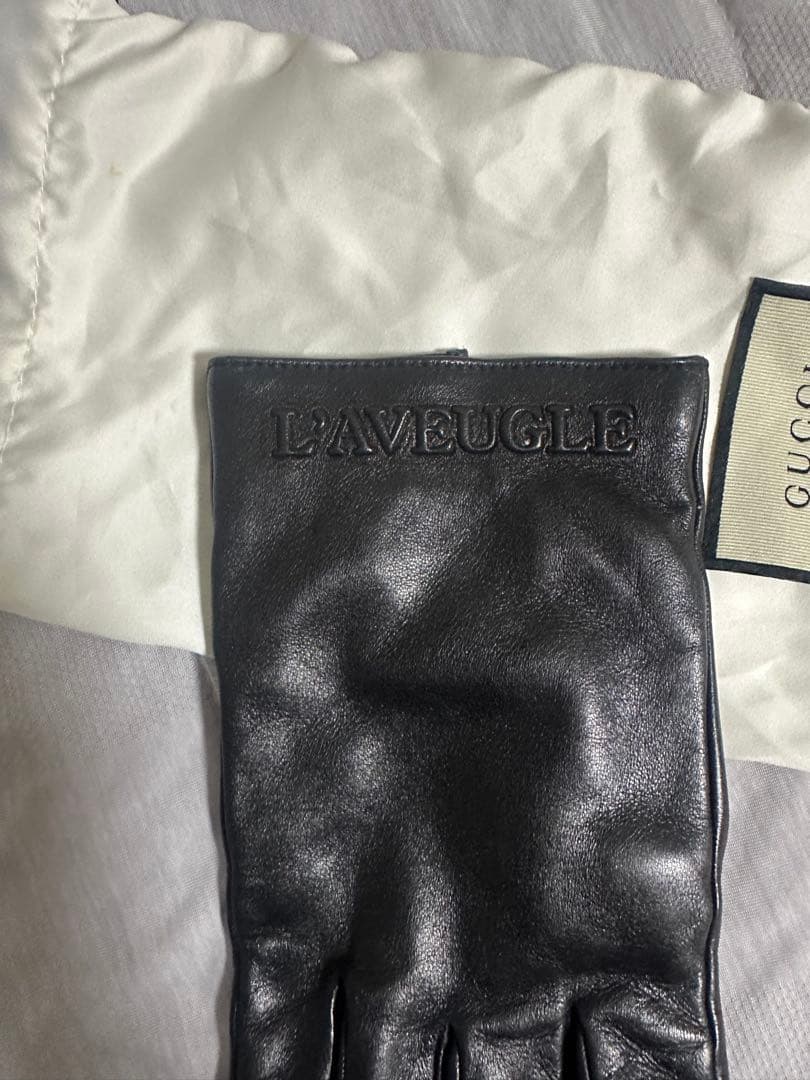 GUCCI ブラック レザー手袋 PAR AMOUR