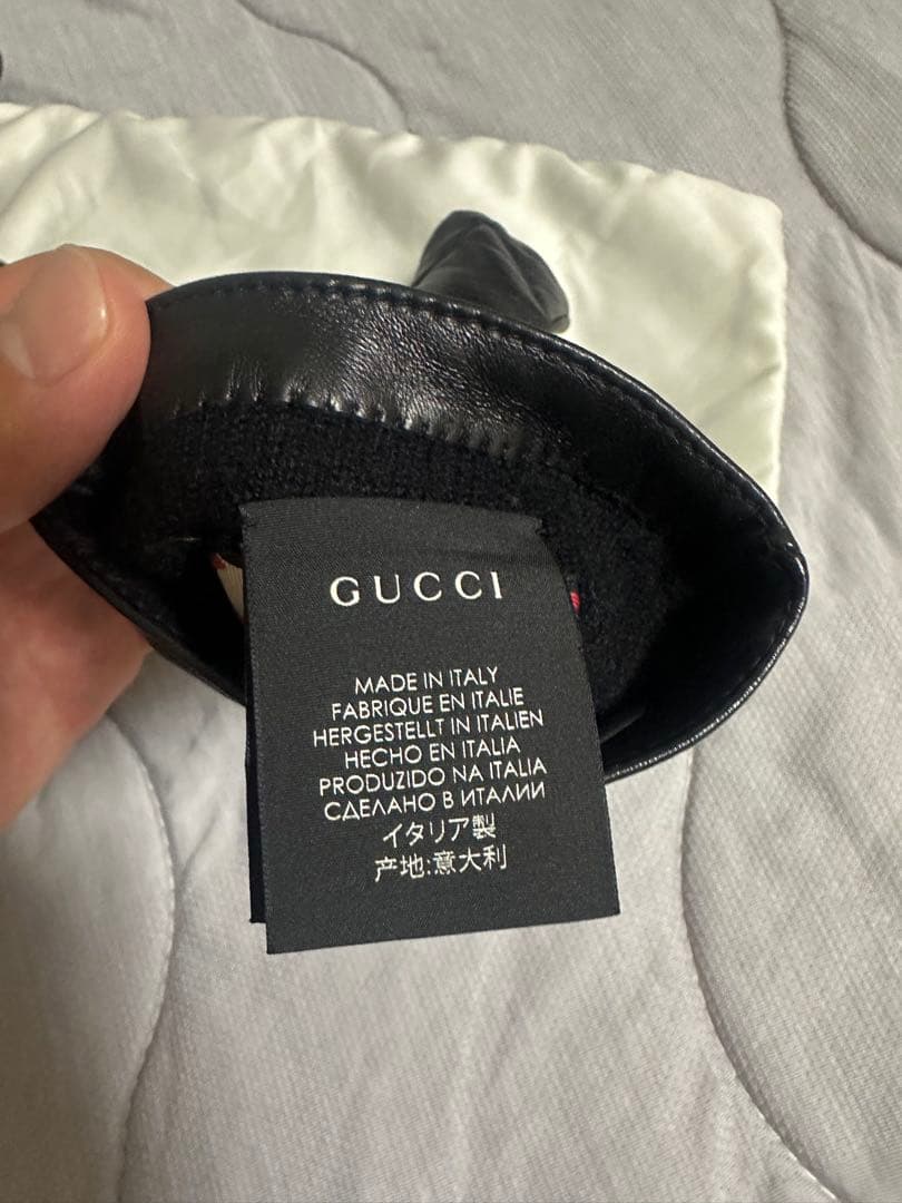 GUCCI ブラック レザー手袋 PAR AMOUR