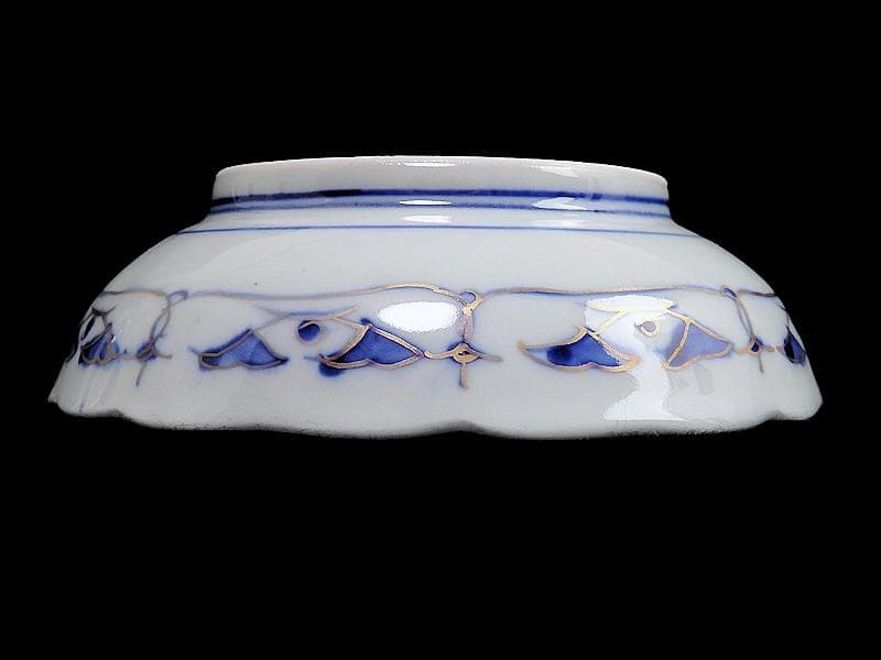 古伊万里　金襴手　陽刻　窓絵　花の図　膾皿　５客　E113AS-fbfr