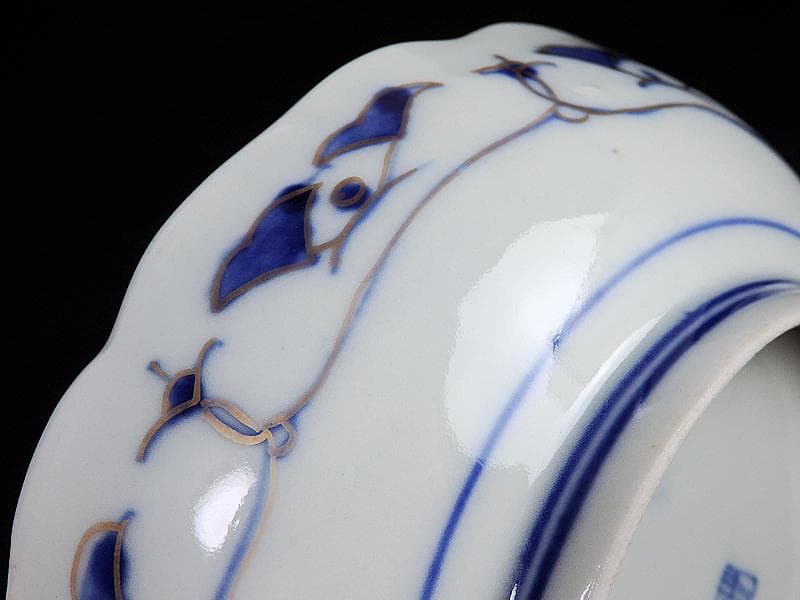 古伊万里　金襴手　陽刻　窓絵　花の図　膾皿　５客　E113AS-fbfr