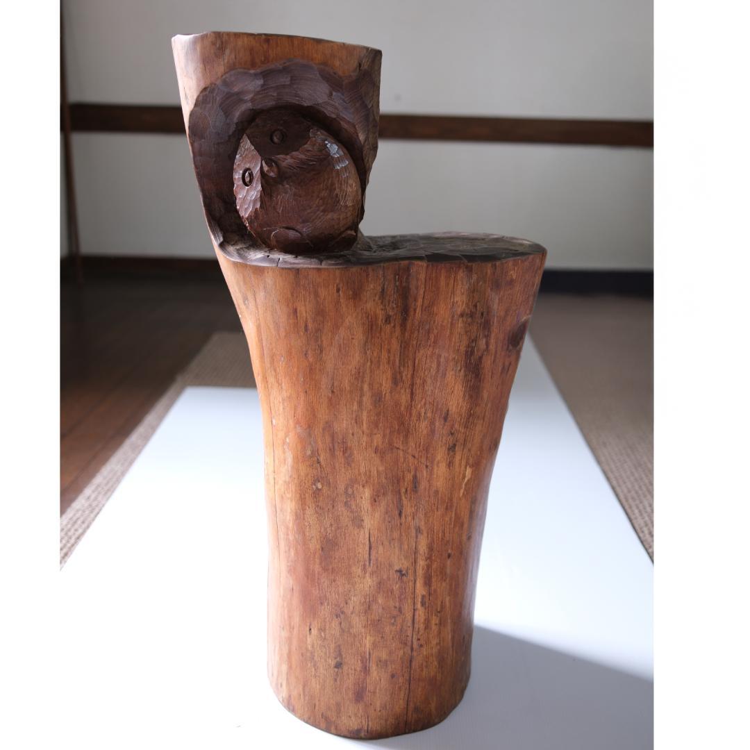 工房がんま フクロウの木彫り彫刻75cm