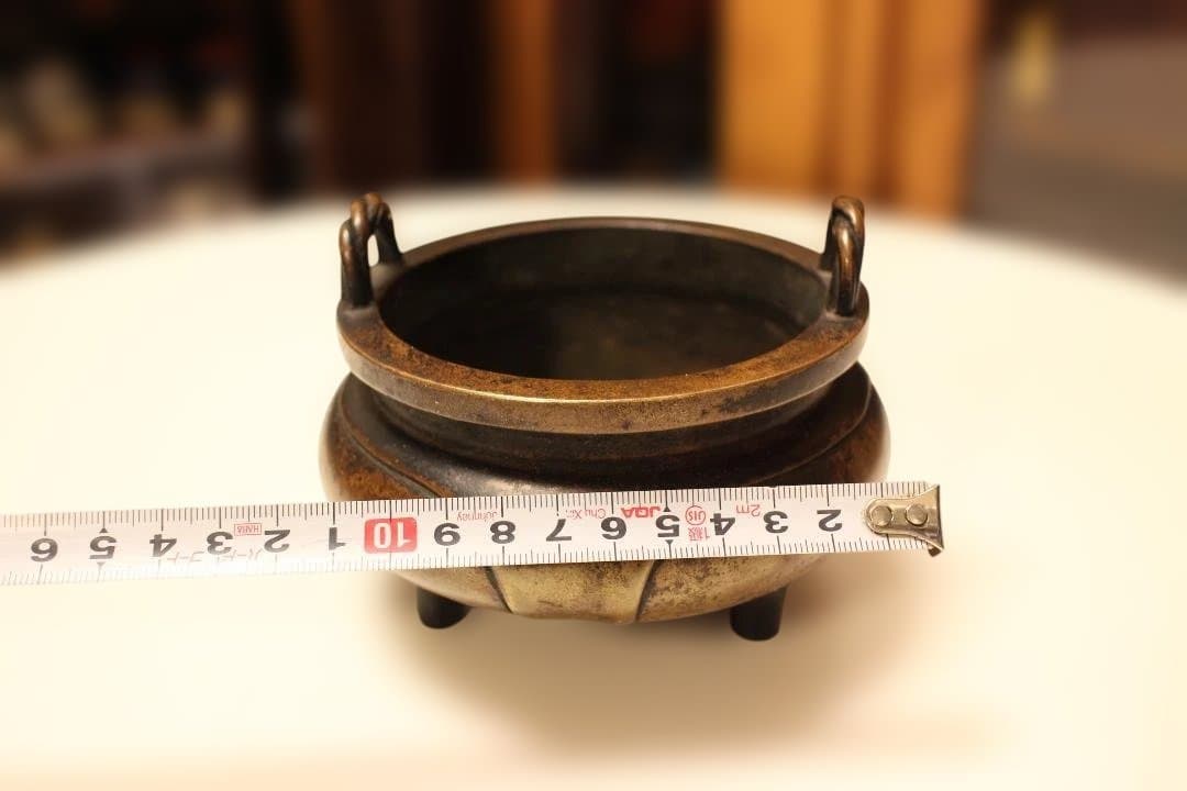 唐物　大明宣徳年製　銅製香炉 ドラゴン彫刻付き　時代保証