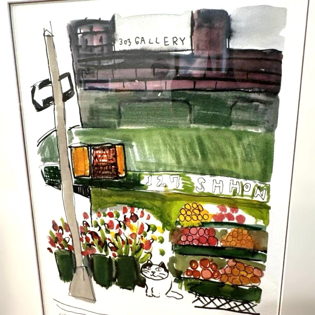 【限定版画】☆久下貴史☆ 版画作品「グリーン・ストリートの猫」手書きサイン入り☆