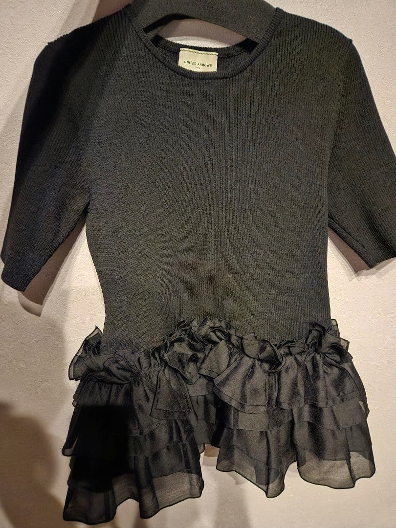 UNITED ARROWS　リボンペプラムニット　ブラック　ユナイテッドアローズ