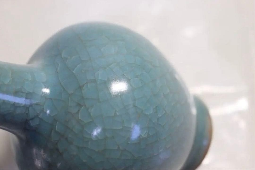 中国　宋時代　天青釉汝窑冰片纹长颈瓶　青磁長頸瓶　七官青磁