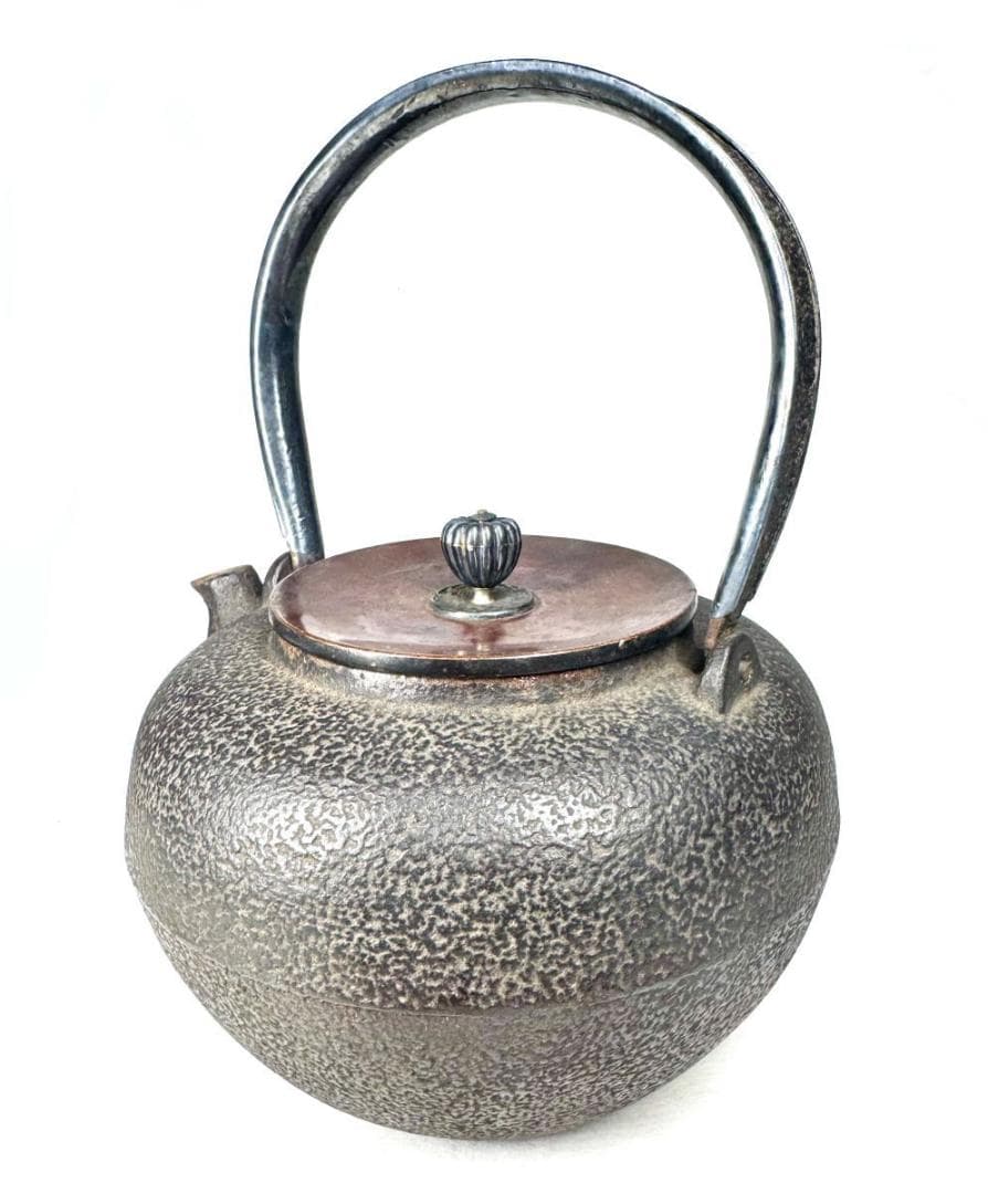 昭和二年秋造 龍文堂 弦裏純銀張り 純銀摘蓋鉄瓶 純銀摘 共箱 WWST079